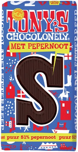 Chocoladeletter Tony Chocolonely puur pepern S 1 Stuk