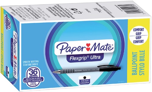 Balpen Papermate Flexgrip Ultra M zwart valuepack 36 Stuk-2