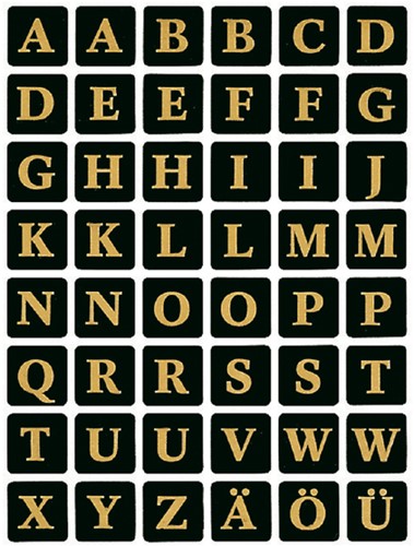 Etiket HERMA 4130 13x13mm letters A-Z zwart op goud