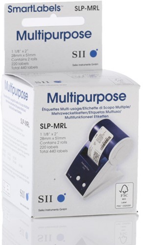 LABEL ETIKET SEIKO SLP-MRL 28 X 51MM MULTIFUNCTIONEEL WIT Doos 2 rollen á 220 etiketten