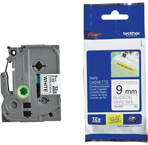 LABELTAPE BROTHER TZE-S221 9MMX8M WIT/ZWART 1 STUK